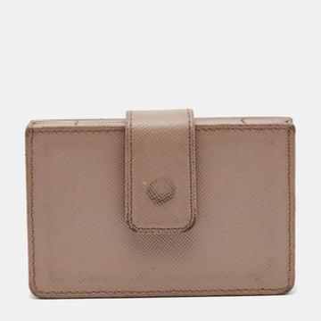 Beige Saffiano Leather 5 Gusset Card Holder