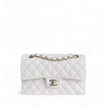 Chanel Classic Flap Small - Caviar 23CM Quilted Grained Calfskin White Light Gold Hardware Microchipped