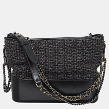 Black/ Grey Tweed Calfskin Medium Gabrielle Hobo Bag