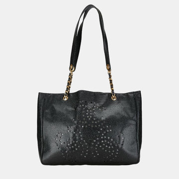 Black Caviar Leather Triple CC Chain Tote Bag