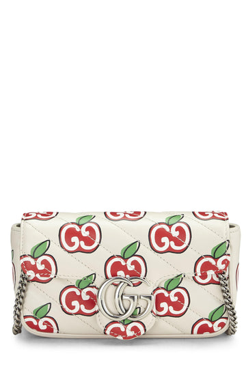 Gucci, White & Multicolor Leather Valentine's Day Marmont Super Mini, White