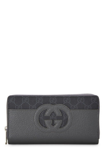 Gucci, Grey Leather & Original CS Supreme Zip Around Wallet, Grey