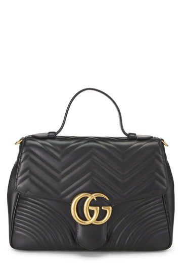 Gucci, Black Leather CS Marmont Top Handle Shoulder Bag Medium, Black