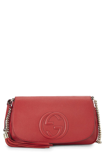 Gucci, Red Grained Leather Soho Chain Flap Crossbody, Red