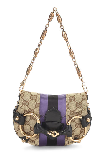 Gucci, Purple Original CS Canvas Horsebit Chain Shoulder Bag, Purple