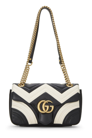 Gucci, Black & White Leather CS Marmont Shoulder Bag Small, Multi