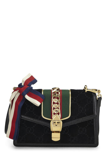 Gucci, Black Velvet Sylvie Shoulder Bag, Black