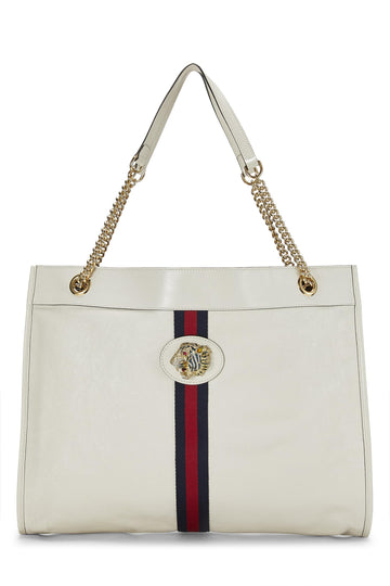 Gucci, White Leather Web Rajah Tote Large, White
