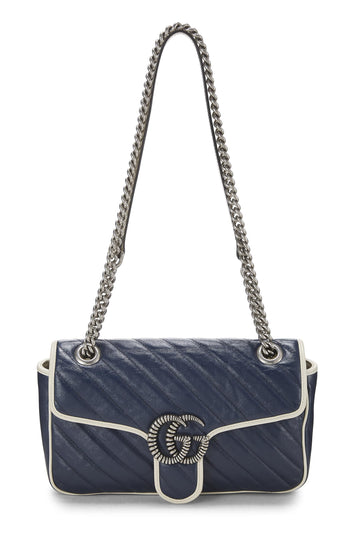 Gucci, Navy Leather Torchon CS Marmont Shoulder Bag Small, Navy