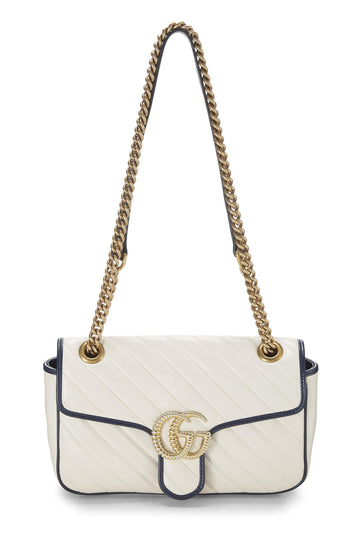 Gucci, White Leather Torchon CS Marmont Shoulder Bag Small, White