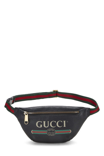 Gucci, Black Leather Logo Printed Belt Bag Small, Black