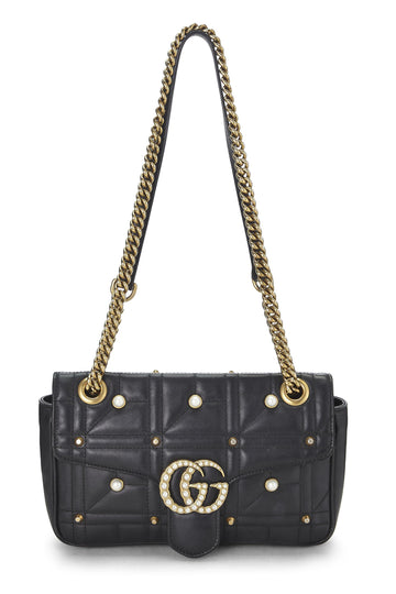 Gucci, Black Leather & Faux Pearl CS Marmont Shoulder Bag Small, Black