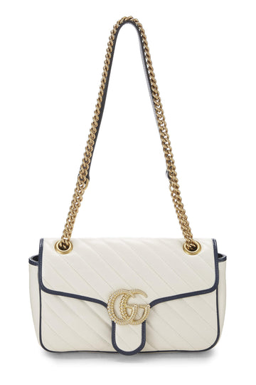 Gucci, White Leather Torchon CS Marmont Shoulder Bag Small, White