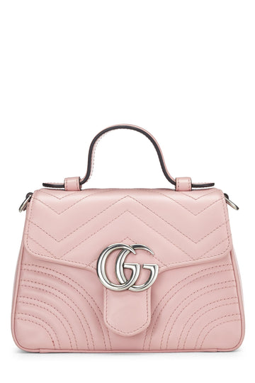 Gucci, Pink Leather CS Marmont Top Handle Flap Bag Mini, Pink