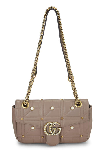 Gucci, Beige Pearl Matelassé Leather Marmont Shoulder Bag Small, Beige