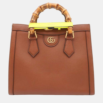Brown Leather Small Bamboo Diana Tote Bag