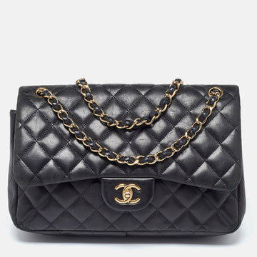 Black Quilted Leather Jumbo Classic Double Flap Bag