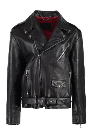 GUCCI Women's Leather Jacket with Lapel Collar and Waist Belt