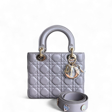 Dior Lady Small - Cannage Lambskin Grey Gray Gold Hardware