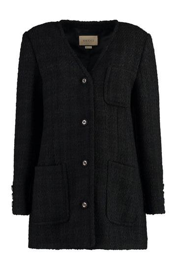 GUCCI Tweed Jacket with Logo Detail - Women's Outerwear