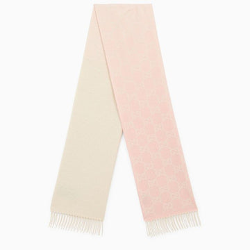 GUCCI Cashmere Scarf with Logo and Decorative Fringing
