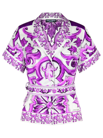 Dolce & Gabbana Majolica Print Silk Twill Shirt Women