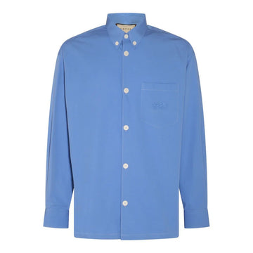 GUCCI Men's Cotton Shirt with Embroidered Logo - Size 48 IT