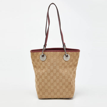 Beige/Red GG Canvas and Leather Open Tote