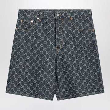 GUCCI Women's Denim Mini Shorts with Jacquard Logo