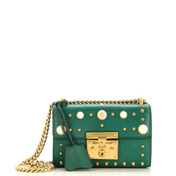 GUCCI Pearly Padlock Shoulder Bag Studded Leather Small