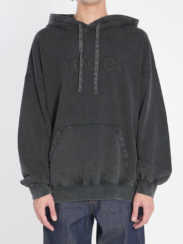 GUCCI Men's Charcoal Hooded Cotton Sweatshirt