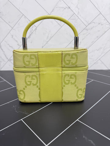 Gucci Green Canvas Top Handle Vanity Bag