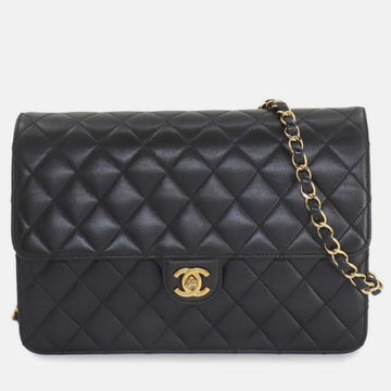 Black Leather Coco Mark Turn Lock Matelasse Chain Shoulder Bag