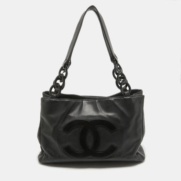 Black Leather Bekko Shopper Tote