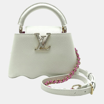White Leather Mini Capucines Capushell Top Handle Bag