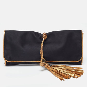 Black/Gold Satin Malika Tassel Clutch