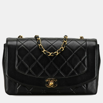 Black Leather Vintage Diana Flap Shoulder Bag
