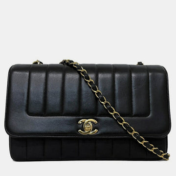 Black Leather  Mademoiselle Shoulder Bag