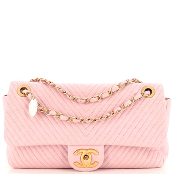 CHANEL Medallion Charm Flap Bag Chevron Wrinkled Lambskin Medium