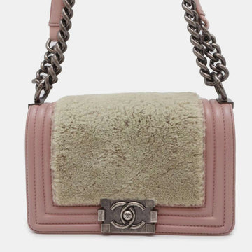 Pink Leather and Shearling Boy Bag