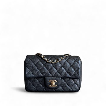Chanel Classic Flap Mini - Caviar 20CM Quilted Grained Calfskin Black Gold Hardware Series 20
