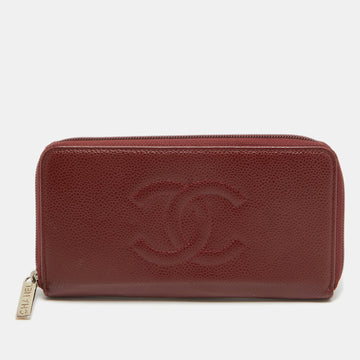Red Caviar Leather CC Timeless Zip Around Wallet