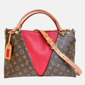 Red Monogram Canvas and Leather V Tote Bag