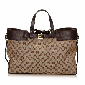 Gucci Monogram Canvas Double Buckle Tote Bag