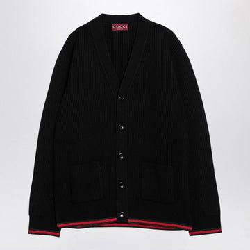 GUCCI Men's Wool and Cashmere Cardigan with Ribbed Design
