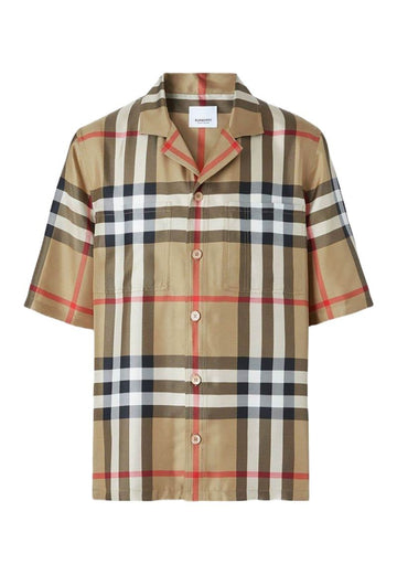 BURBERRY Short Sleeve Silk Shirt with Vintage Check Motif