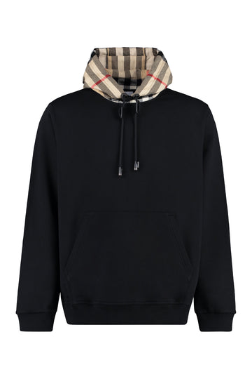 BURBERRY Cotton Hoodie with Check Pattern for Men