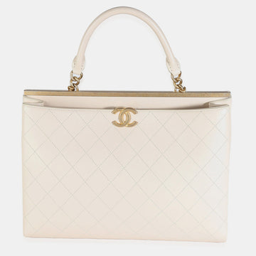 Beige Quilted Calfskin Large Coco Luxe Shopping Tote Bag