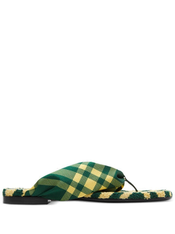 BURBERRY Check Pattern Thong Strap Open Toe Branded Footbed Flat Sandals
