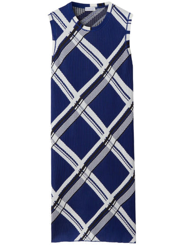BURBERRY Check Pattern Silk Dress with Ribbed Detailing - Sleeveless